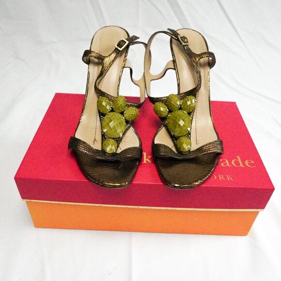 KATE SPADE SANDAL Bronze & Green Heel Size 9 - Picture 6 of 10